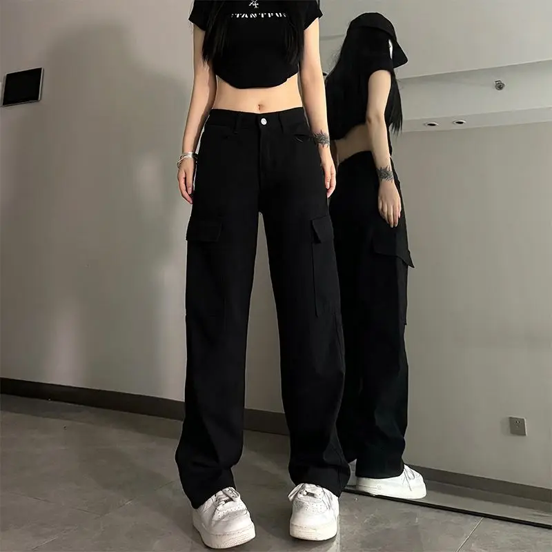 

Women's Clothing New American Style Solid Color High-Waist Slimming Height-Enhancing Loose Straight Leg Wide Leg Jeans Versatile