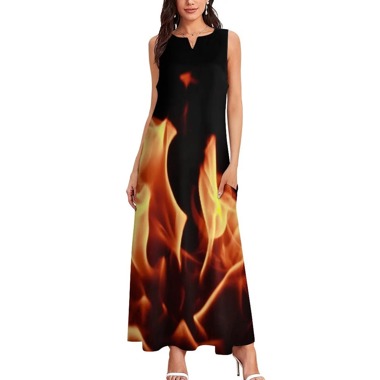 Langes Kleid mit Feuerflammenwirkung, sinnliches sexy Kleid für Damen, Abendkleider, luxuriöses 2025, Sommer-Overall-Kleid für Damen