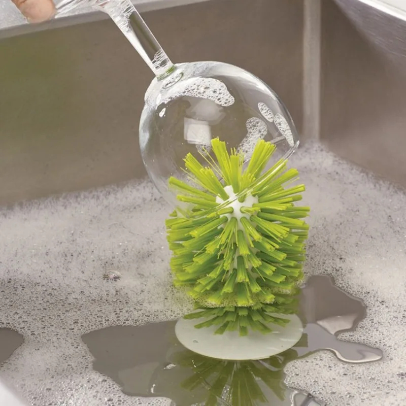 

New Glass kitchen sink suction cup cleaning brush creative high footed glass red wine cups vertical suction cleaning cup brush