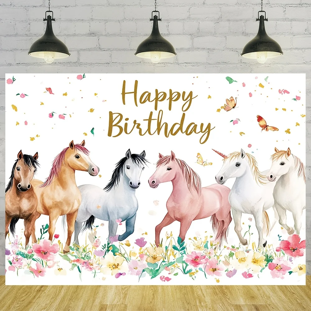 Fundo de cavalo de feliz aniversário, decoração de festa, multifuncional e durável, adequado para casa, paredes e pátios