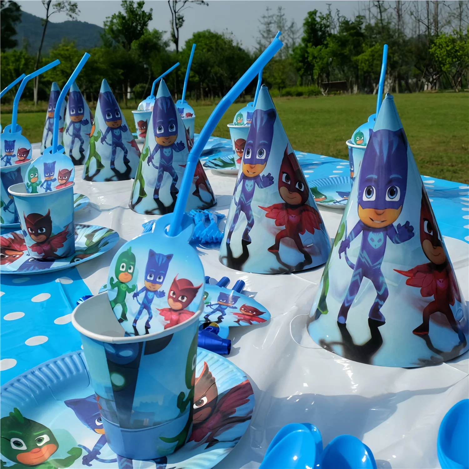 PJ Masks-Décoration de ixd'Anniversaire pour Enfant, Nappe, Assiette, Sac Cadeau, Ballon Amaya, Poulet Connor, Fournitures de ixPréChristophe