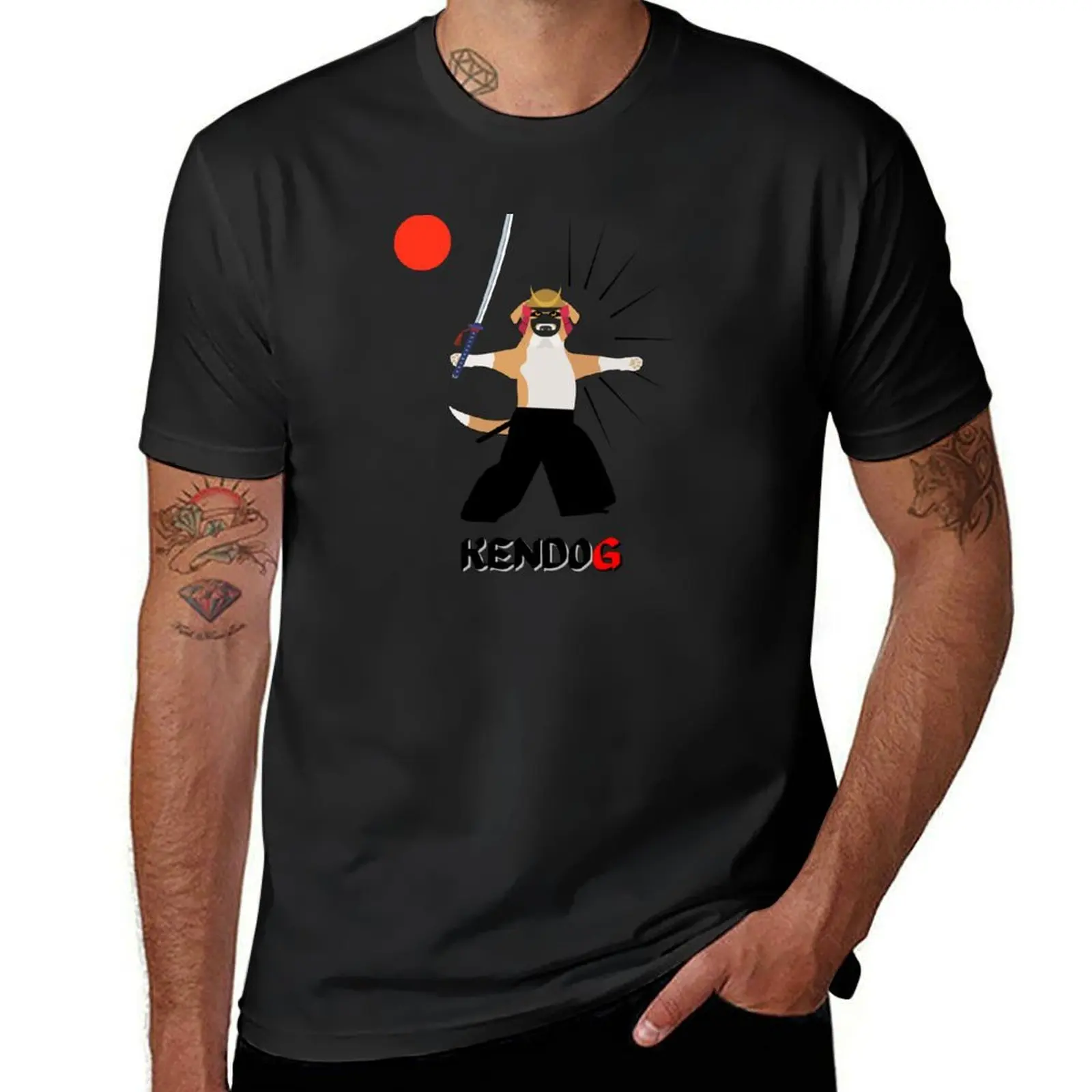 Cool Kendo Dog with Samurai Katana T-Shirt anime clothes plus sizes hippie clothes graphics black t-shirts for men