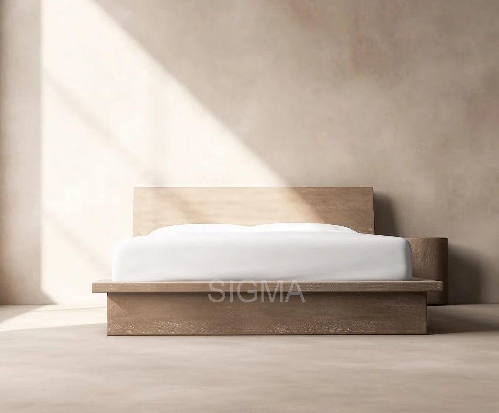 2025 Sigma Modern Minimalist Oak Wood Bed Set Hand-Carved Queen/King Solid Natural Indoor Massage Storage Bedroom Wall Furniture