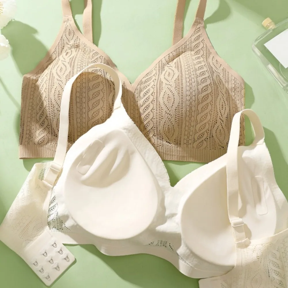 

Woven Lace Wireless Deep V Bra Shockproof Close-fitting Push Up Underwear Gathered Breasts Anti-sagging Seamless Bras Yoga