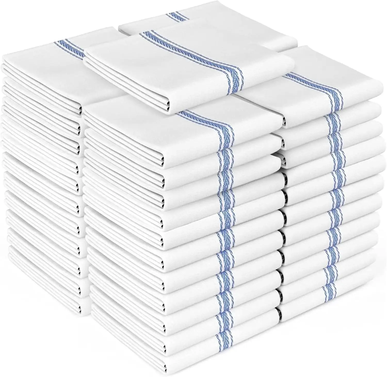 

Classic Kitchen Towels - 45 Pack Natural Cotton, Reusable Absorbent Dish Towels, Machine Washable Hand Towels, Blue Striped