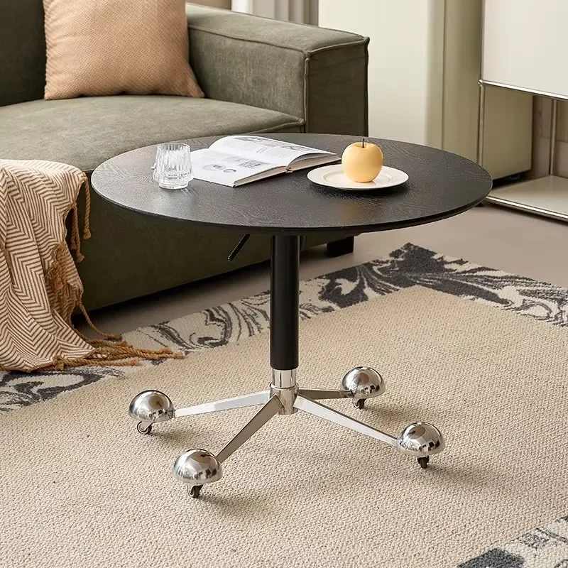 Mid-century Style Wooden Dining Table Movable Adjustable for Small Apartment Balcony Living Room Sofa Side Reception Meeting