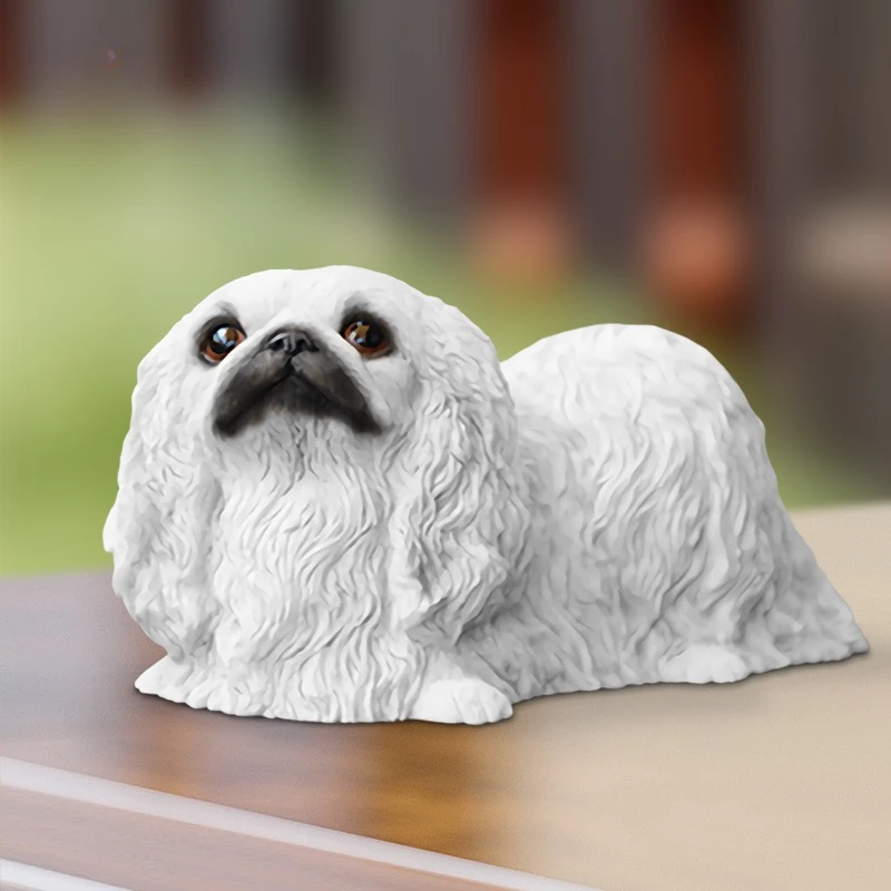 1/6 스케일 거짓말 자세 베이징 Pekingese 귀여운 수지 동물 작은 개 모델 12 인치 장난감 피규어 데스크탑 액세서리 인형