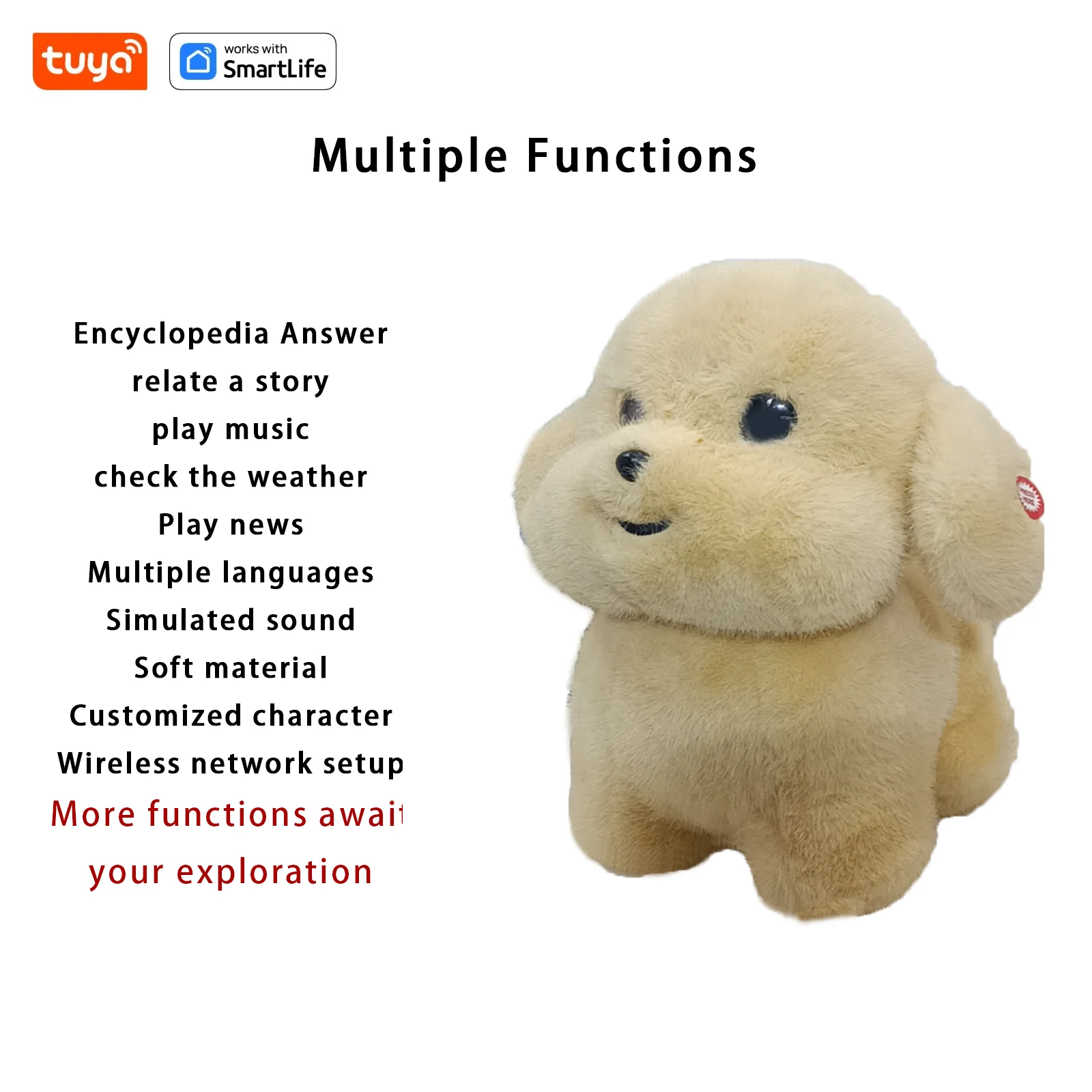Tuya Smart AI Plush Robot LED Eyes & Voice Control, Interactive Smart Toy USB Rechargeable Companion for Kids Gifts/Smart Home
