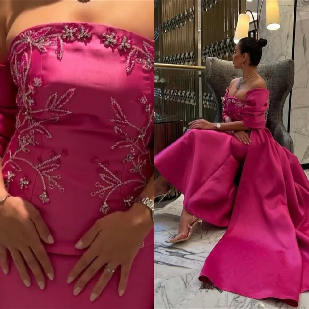 

Изысканное розовое атласное вечернее платье по индивидуальному заказу, высокое качество, без бретелек, с короткими рукавами, коктейльное платье, современное вечернее платье