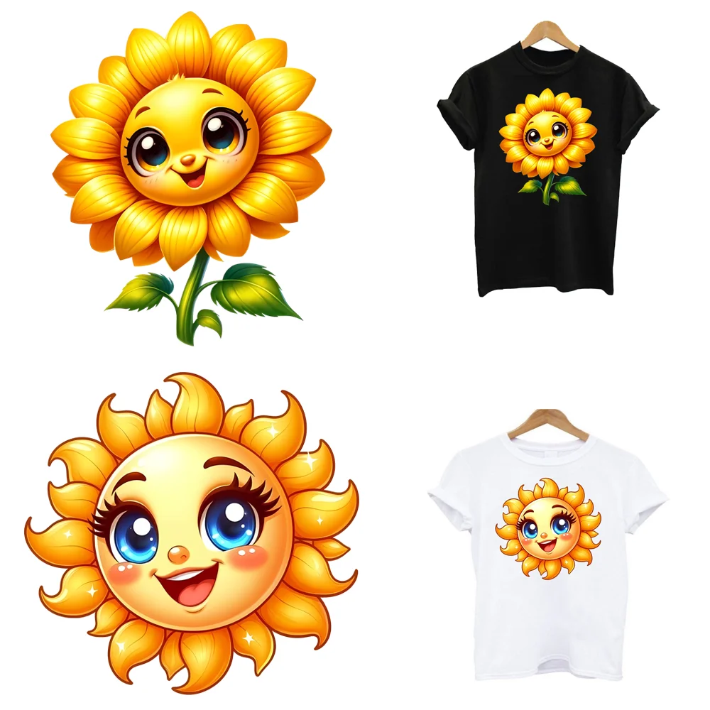 

Ironing Sunflower Smiley Heat Thermal Transfer Fusible Thermoadhesive Patches Children's Clothing Iron On Women T Shirt Sticker