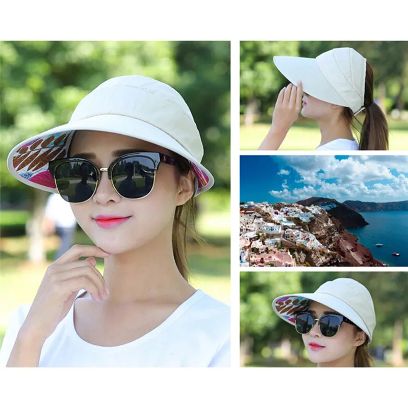 Summer Hats For Women Foldable Sun Hat Pearl Flower Visor Suncreen Floppy Cap Female Outdoor wide-brimmed beach Baseball Caps