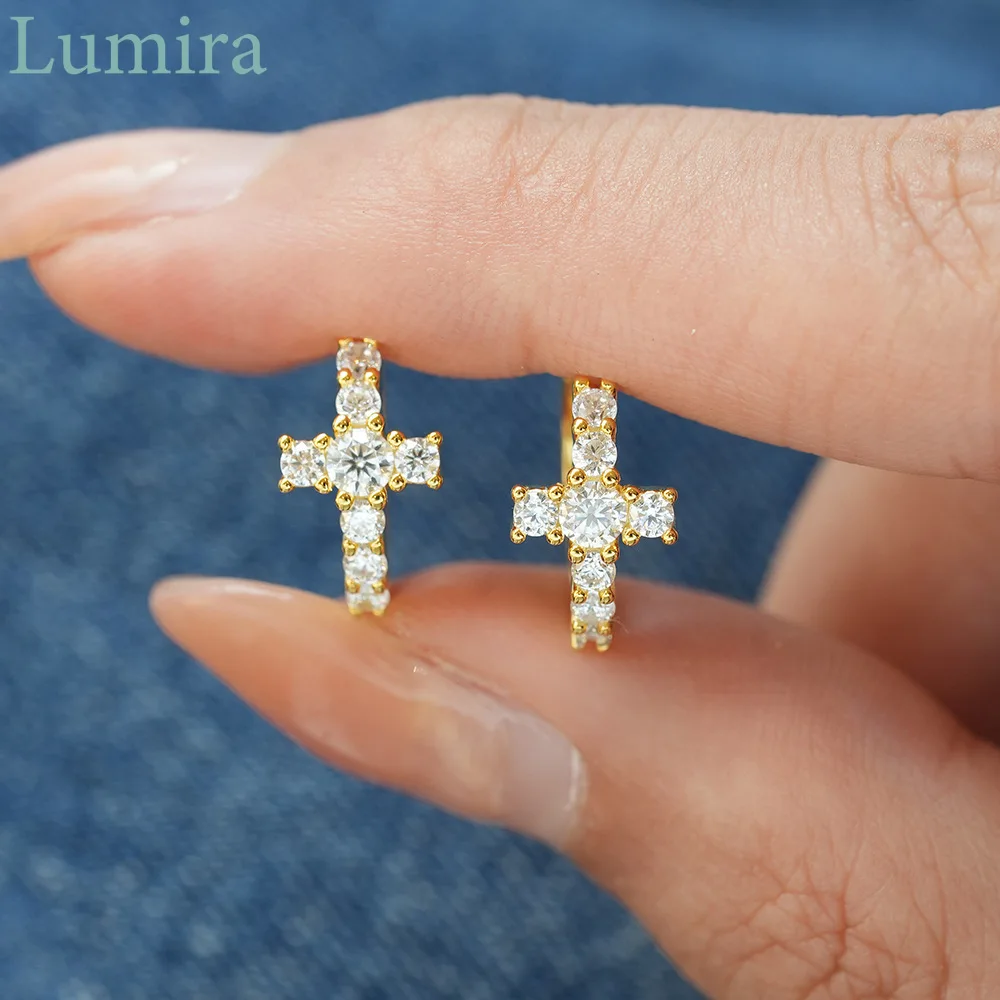 

Lumia Изысканные женские платиновые серьги-кольца PT950 в форме креста с моссанитом, серьги из золота 18 карат, ювелирные изделия, рождественские подарки