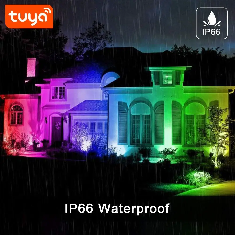 Imagem -04 - Tuya-holofote Led à Prova Dágua Refletor Doméstico Inteligente Holofote ao ar Livre Luz Quente e Fria Rgb Aplicativo Tuya Via Alexa e Google Home