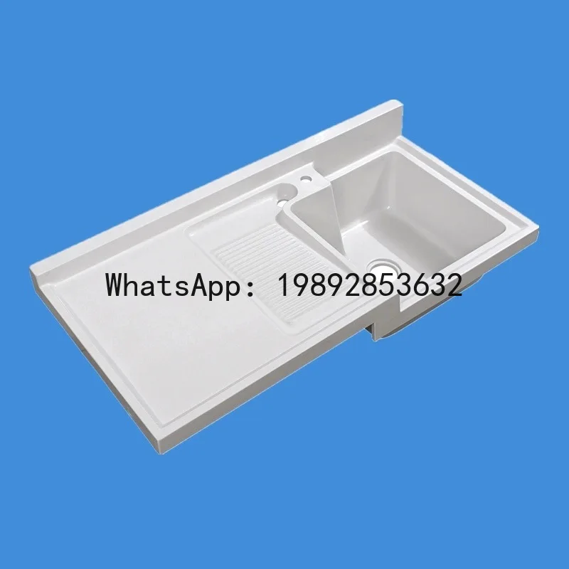 CZ  Made Balcony Laundry Tub with Corner Cut and Integrated Washboard, Quartz Stone Double Drain Washing Machine Countertop