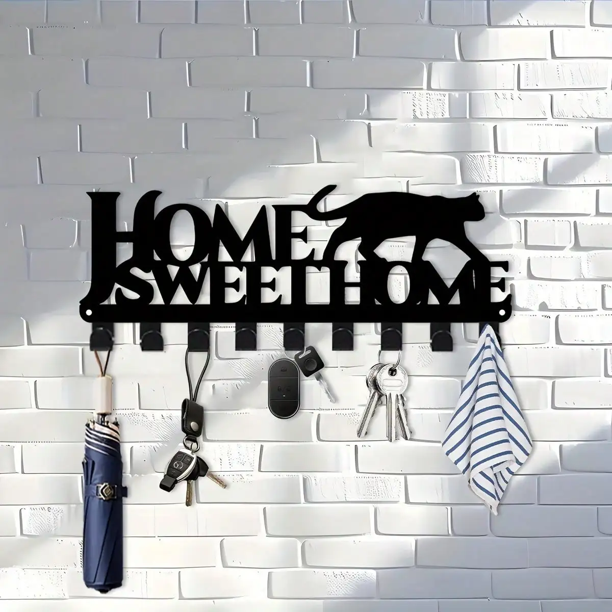Cute Cat Key Holder Warm Home Iron Wall Rack Metal Organizer Rustproof Entryway Kitchen Office Porch Pet Lover Gift