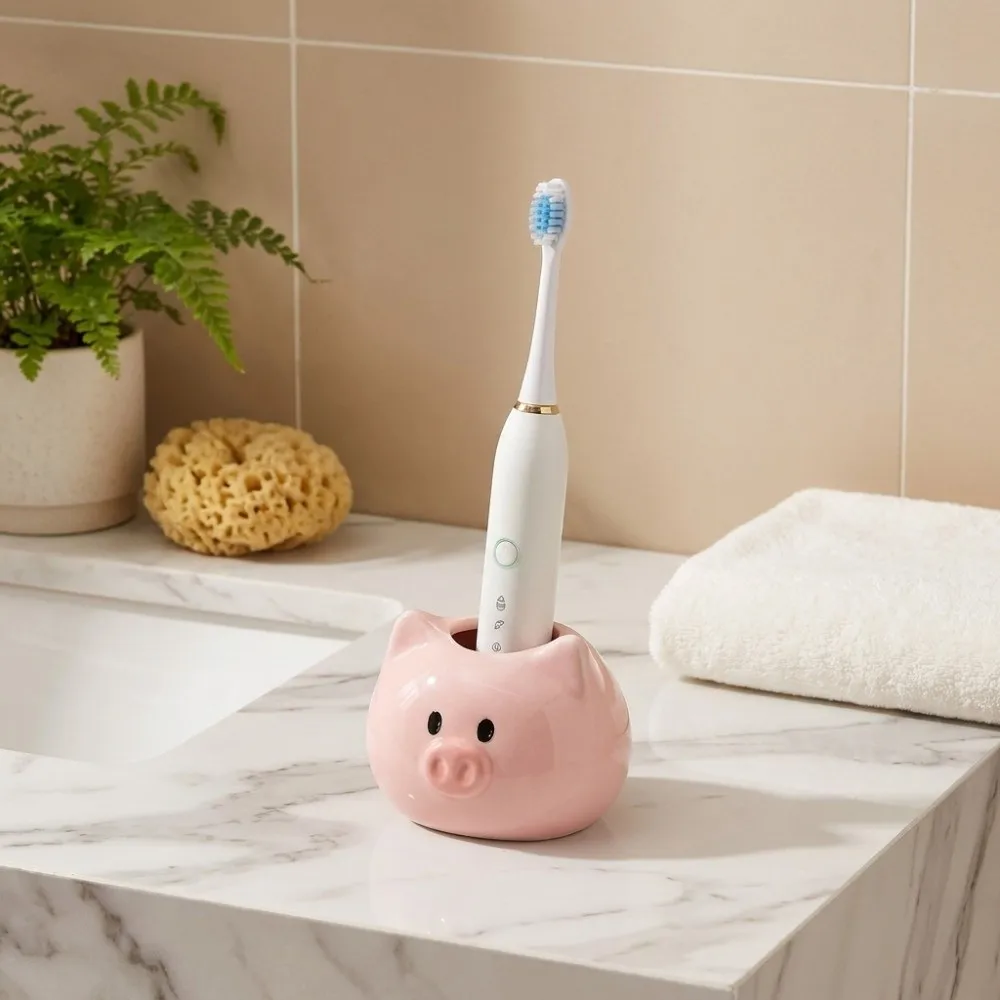 Ceramic Electric Toothbrush Holder Piggy Design Space Saving Toothpaste Toothbrush Base Decorative Cartoon Washbasin Rack Travel
