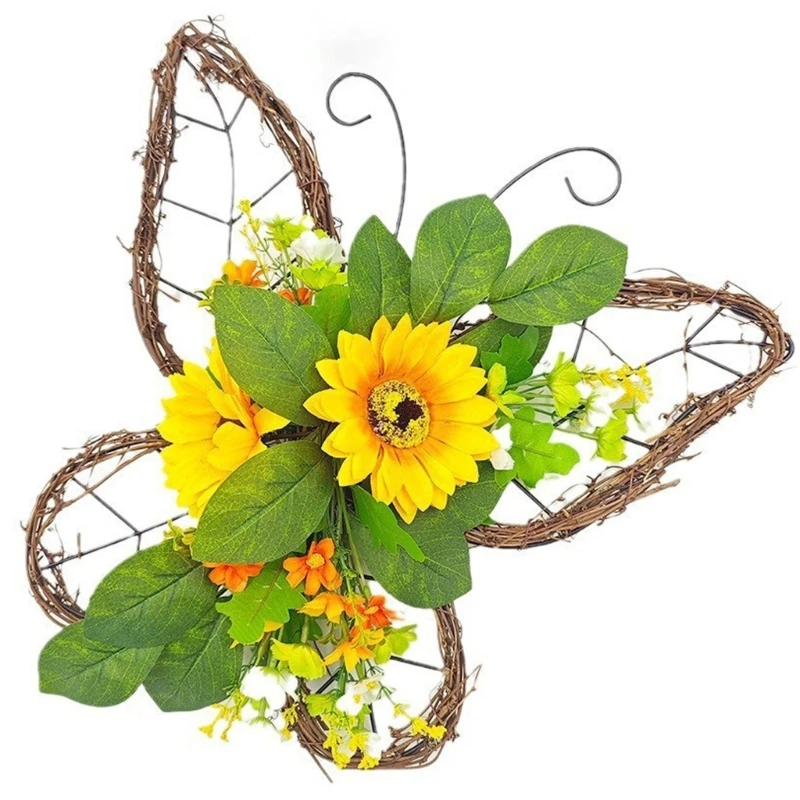 Leaf Sunflowers Wreath Artificial Spring Wreath Mother Day Wreath for Front Door Farmhouse Garden Wedding Decorations