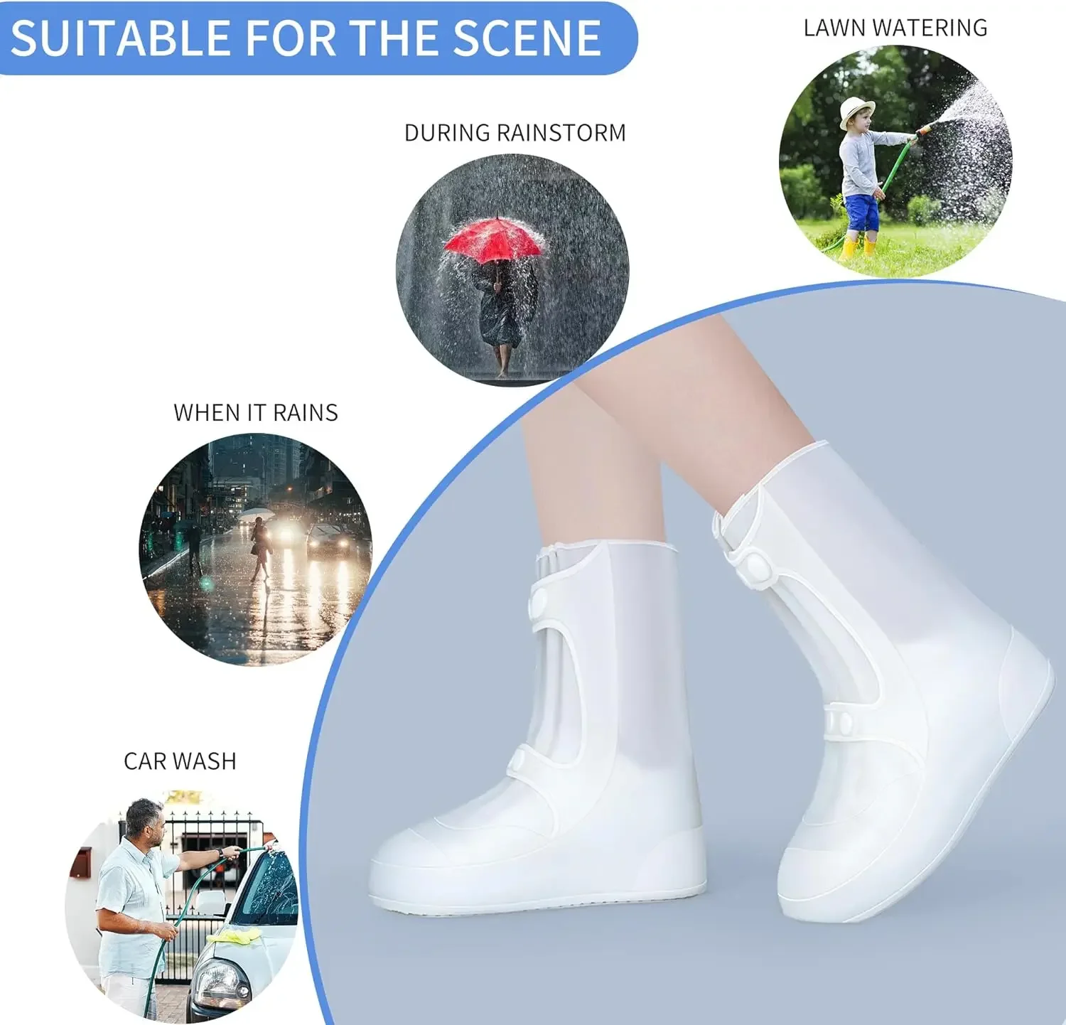 1PC Waterproof Silicone Shoe Cover High Top Rain Boots Cover Non-slip Shoes Protector Outdoor Reusable Thickened Footwear