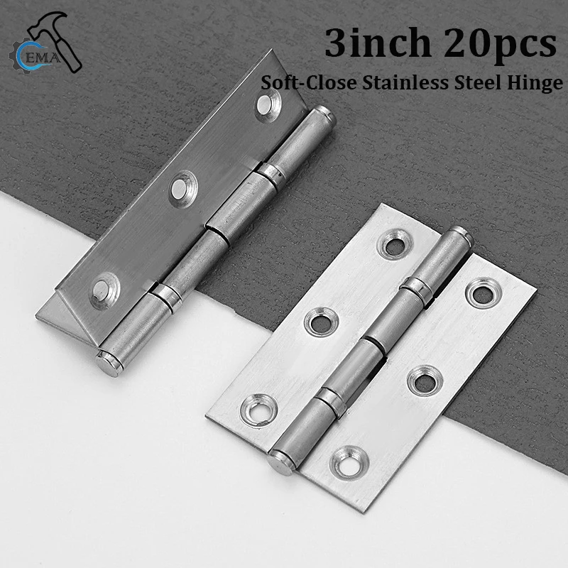 6/20PCS 3inch Door-Hinge Stainless Steel Flat Hinges Window Cabinet Hinges Door Connector Bookcase Wooden Box Furniture-Hardware