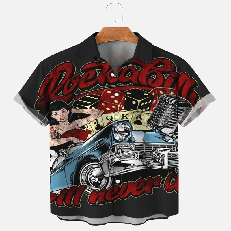 Vintage Car and Beauty Short Sleeve Shirt 3D All Over Printed Hawaiian Shirt for Men and Women Casual Shirt Unisex