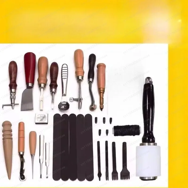 Beginner Leather Craft Tool Kit – Complete Hand Sewing Set with Lacing Chisels, Edge Beveler, Groover & More