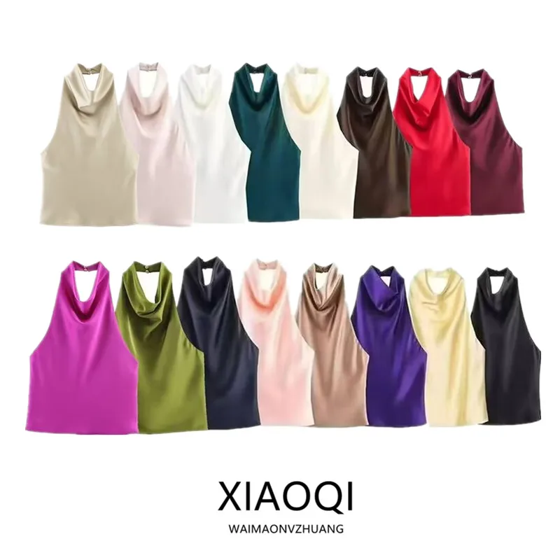 

Silk Satin Backless Hanging Collar Top Half Skirt Women's Fashion New Arrival Summer 2025 Elegant Casual Set for Adults