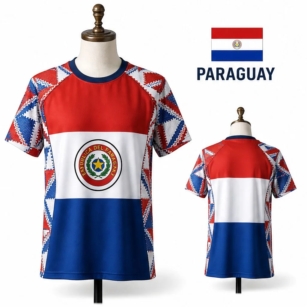 Herren Paraguay Rundhals-T-Shirt mit Streifen-Swoosh-Print, Kurzarm, Lässiges Oberteil, APF-Wappen-Grafik, Sommer-Streetwear-Tee im Casual-Stil – Detail 7