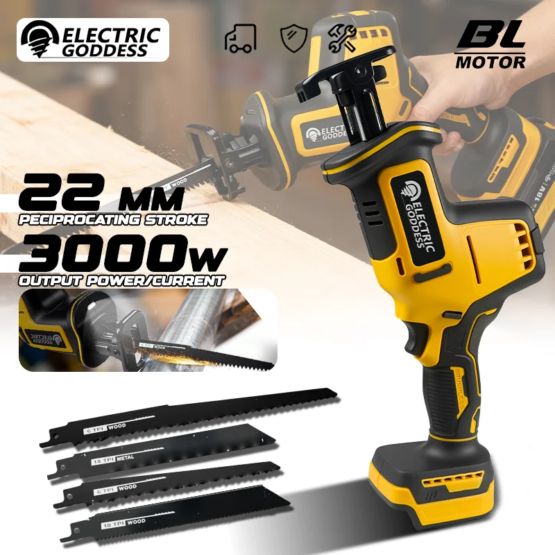 

Electric Goddess Brushless 3000W Electric Reciprocating Saw Cordless Tree Cutting Saw Power tool For Dewalt 20V Battery Pin ﻿ ﻿