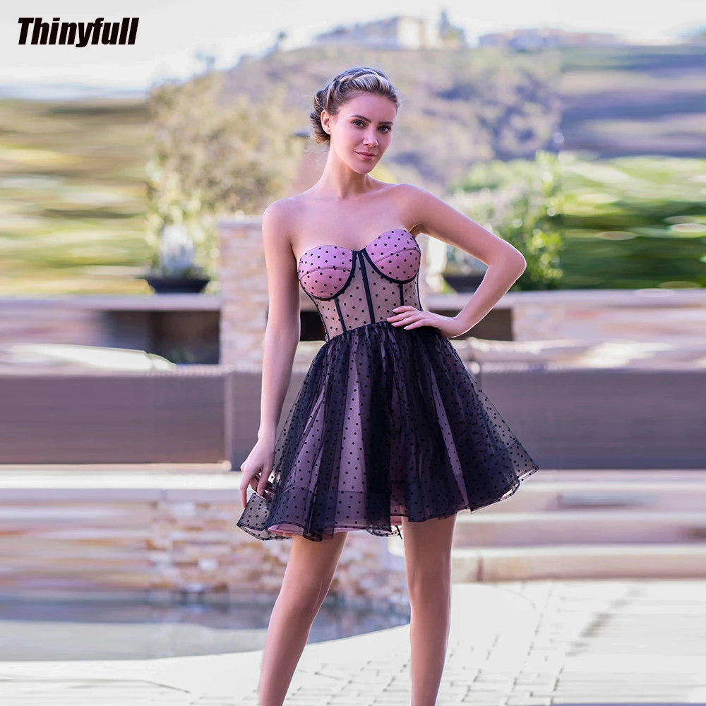 

Thinyfull Short Dotted Tulle Prom Dresses A-line Sweetheart Sleeveless Birthday Party Gowns 2024 Black Girl Homecoming Dress