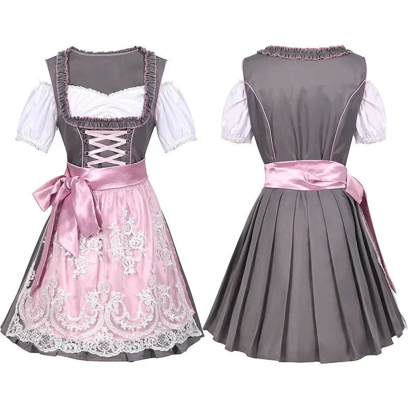 Vestido de festa rosa para senhoras, fantasia Cosplay, Dirndl, vestido tradicional alemão, Oktoberfest, trajes femininos, roupas sexy, conjunto de acessórios