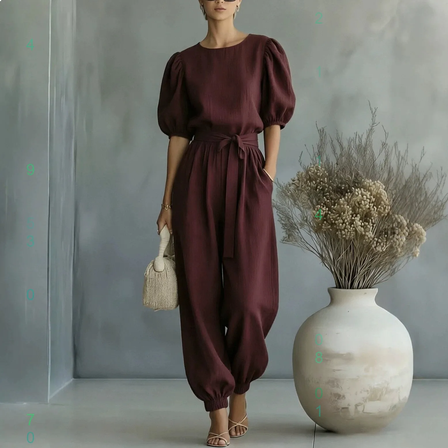 

2026 Fashion Women Matching Set Jumpsuit Pants Overall High Waist Belted Drawstring Casual Two Piece Set Spring Summer