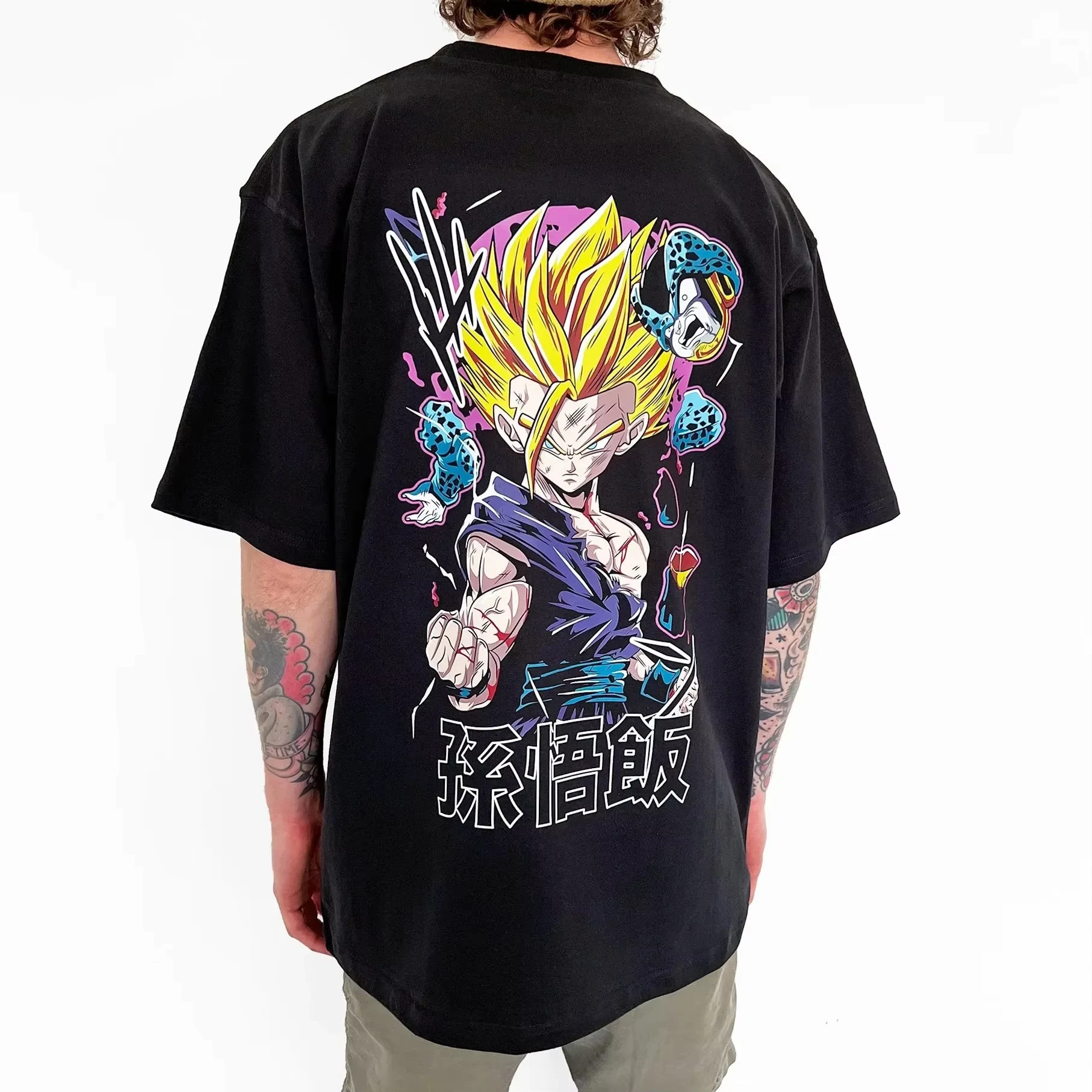 Camiseta de Anime Dragon Ball Son Gohan Harajuku de verano para hombre, ropa de calle Vintage de algodón para Fitness, pantalón corto informal de gran tamaño para mujer, mangas