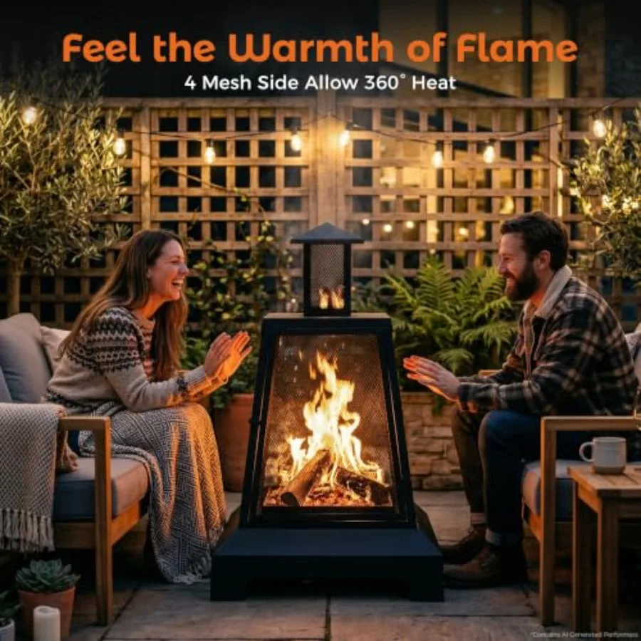 28 inch Fire Pit Outdoor for backyard use, stainless steel, black, weather-resistant and portable