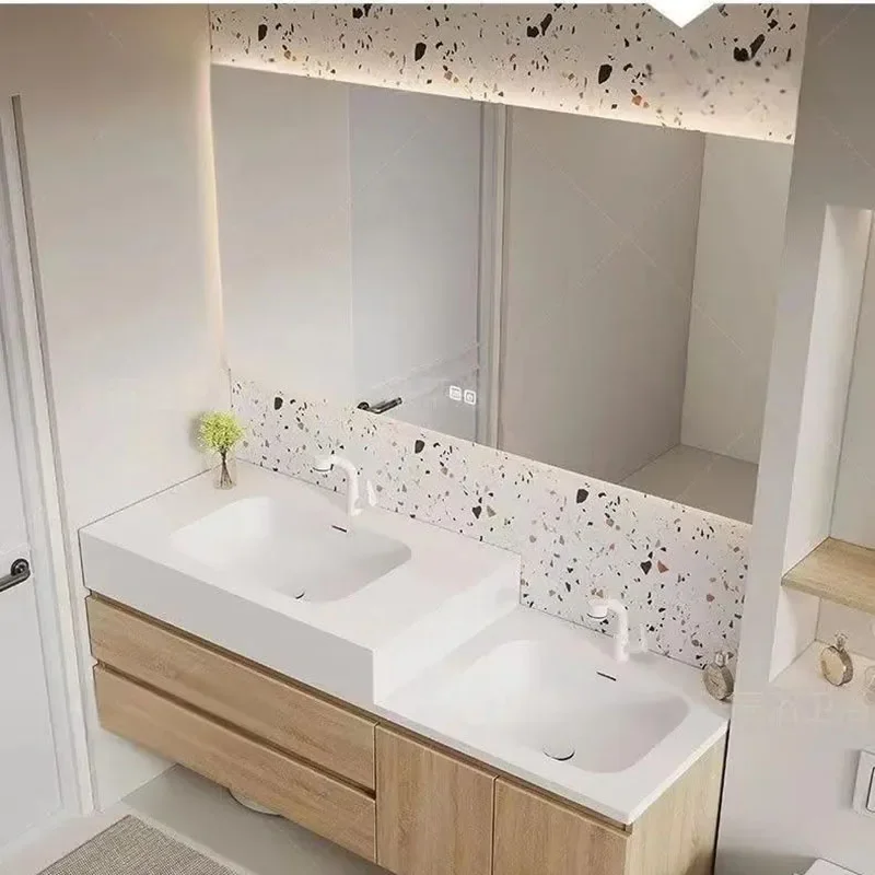 Trendy Skin Bathroom Cabinets Solid Wood Vanity Cabinet Combination Washbasin Jewelry Princess Display Unique Trendy Furniture