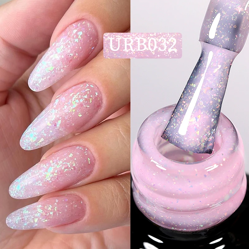 UR SUGAR 7ml Sparkling Auroras Glitter Rubber Base Gel Pink Sequins Chrome Long Lasting Soak Off Nail Art UV LED Varnish