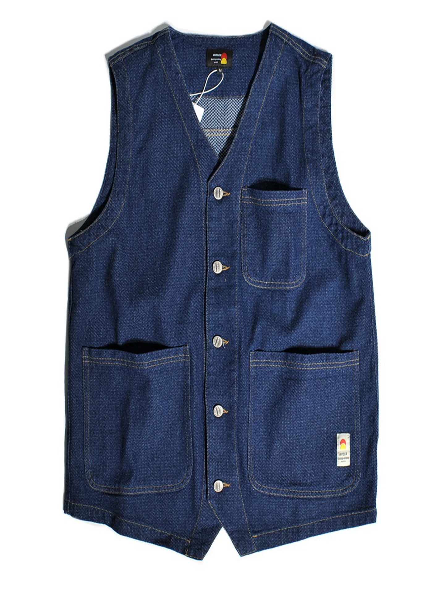 

Ретро японский свободный крой джинсовый жилет мужской повседневный многослойный топ с несколькими карманами рабочая одежда верхняя одежда