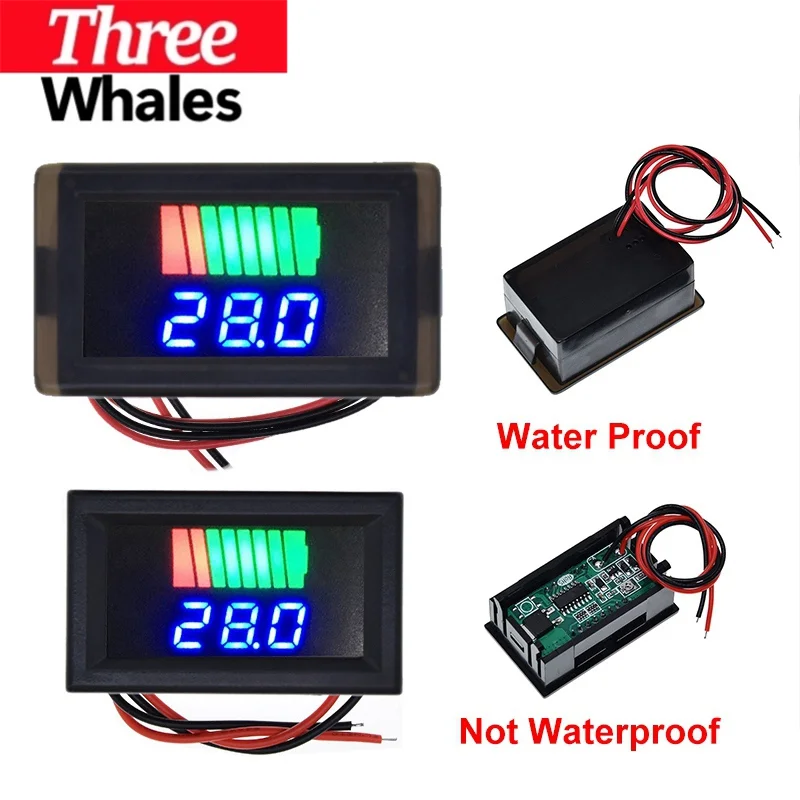 Car Battery Charge Level Indicator 12V 24V 36V 48V 60V Lithium Battery Capacity Meter Tester Blue Display LED Tester Voltmeter