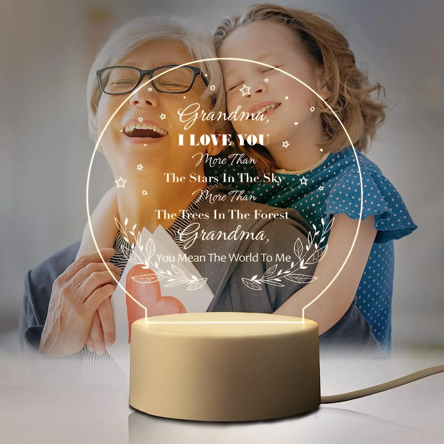 Grandma Beauty Night Light 3D With Black Base For Bedroom Decor Gift Kids