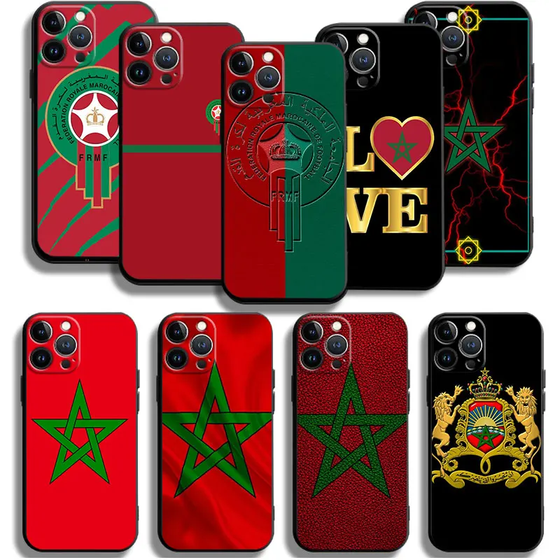 Soft Silicone Frame Funda Phone Case For iPhone 15 12 13 14 Pro Max 11 XS Plus XR 12mini 13mini Phone Cover Capa Morocco Flag