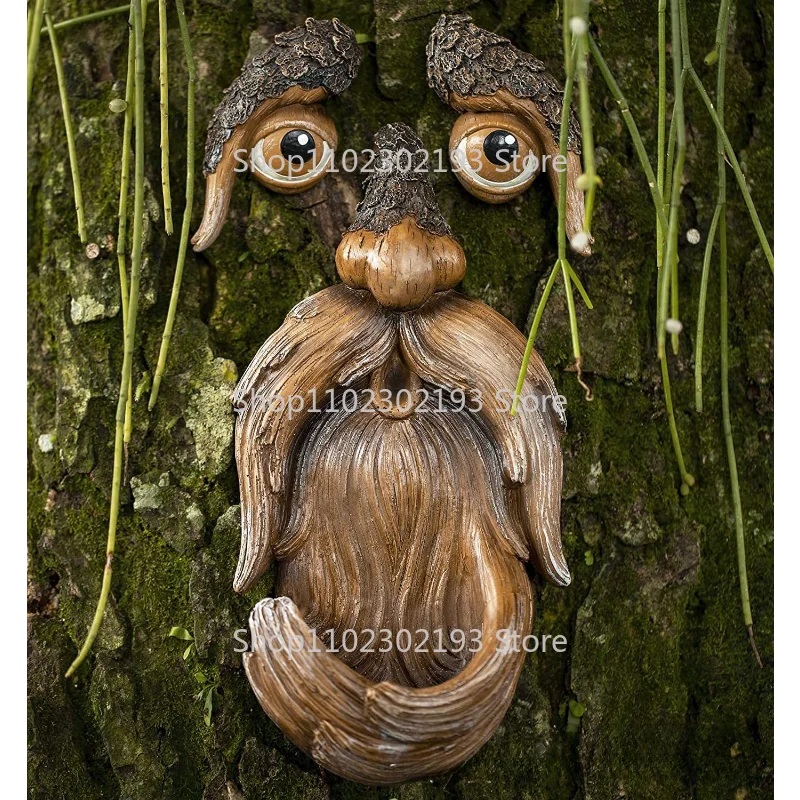 Unique Bird Feeders Tree Faces Decor Outdoor Garden Yard Creative Resin Wall Decoration Garden Decoration Old Man Face