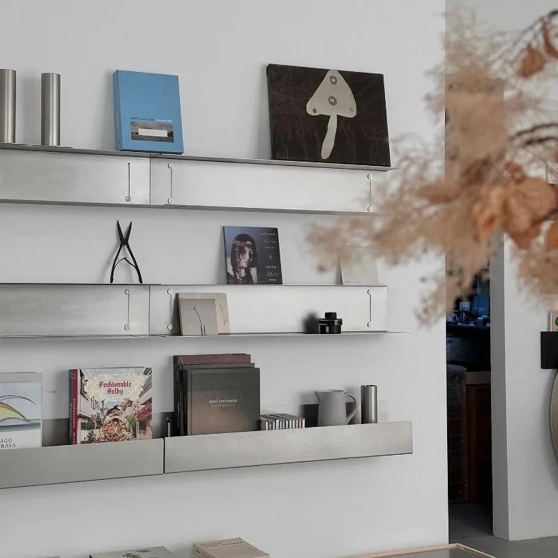 Industrial Stainless Steel Floating Wall Shelf Simple Display Rack for Living Room Decorative Shelves Modern Home Decor Storage