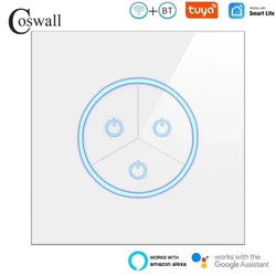 COSWALL WIFI Tuya Touch On / Off Wall Light Switch, Alexa / Google Home / Yandex Alice Voice Control, Tempered Glass Panel