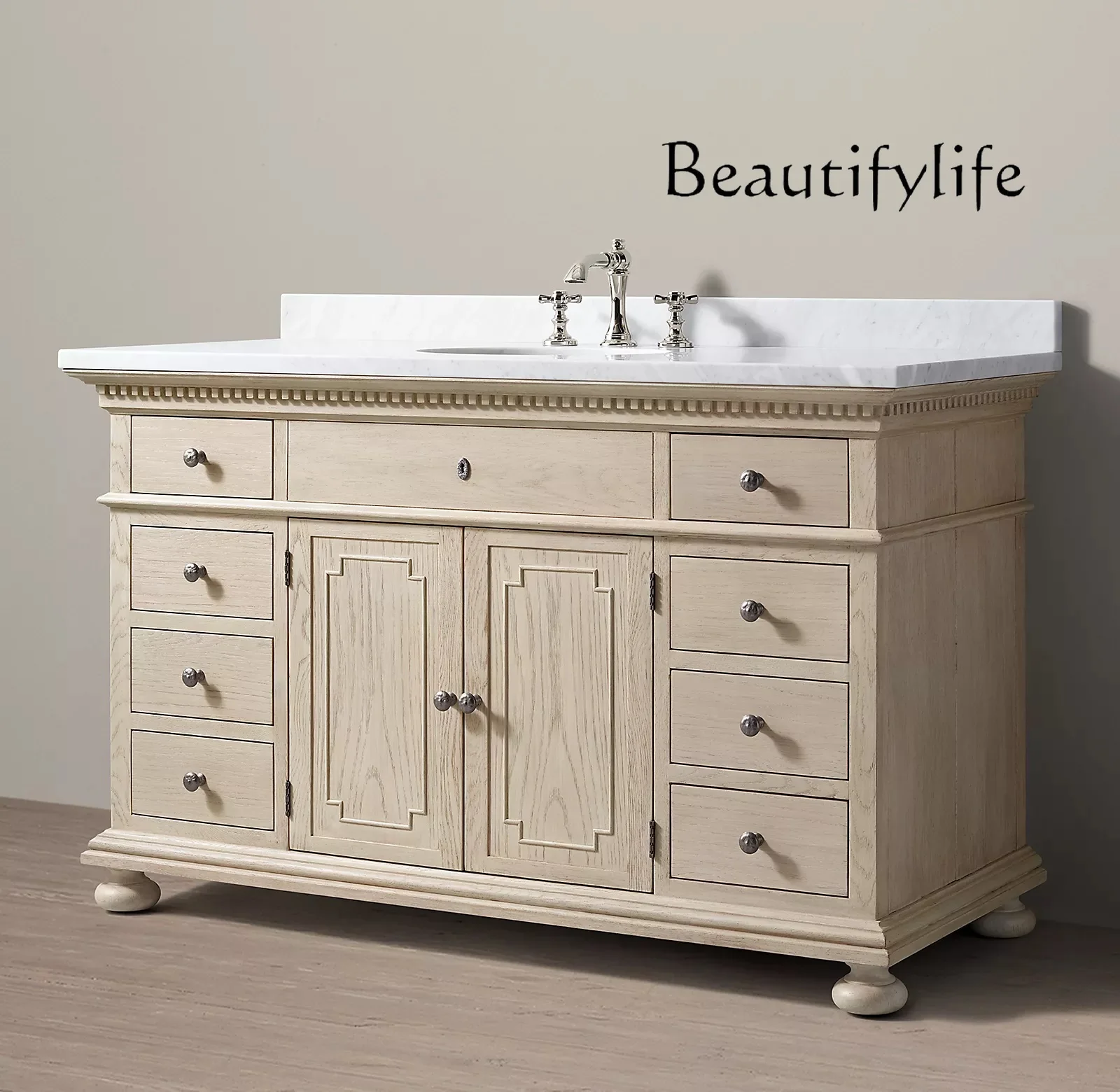 

French rural retro solid wood bathroom cabinet American simple cabinet British classical bathroom cabinet