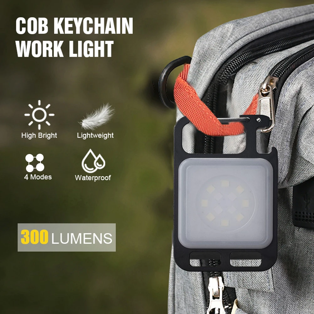 LED Flashlight Mini Work Light Rechargeable Glare COB Keychain Light Portable Powerful Outdoor Camping Small Light Corkscrew