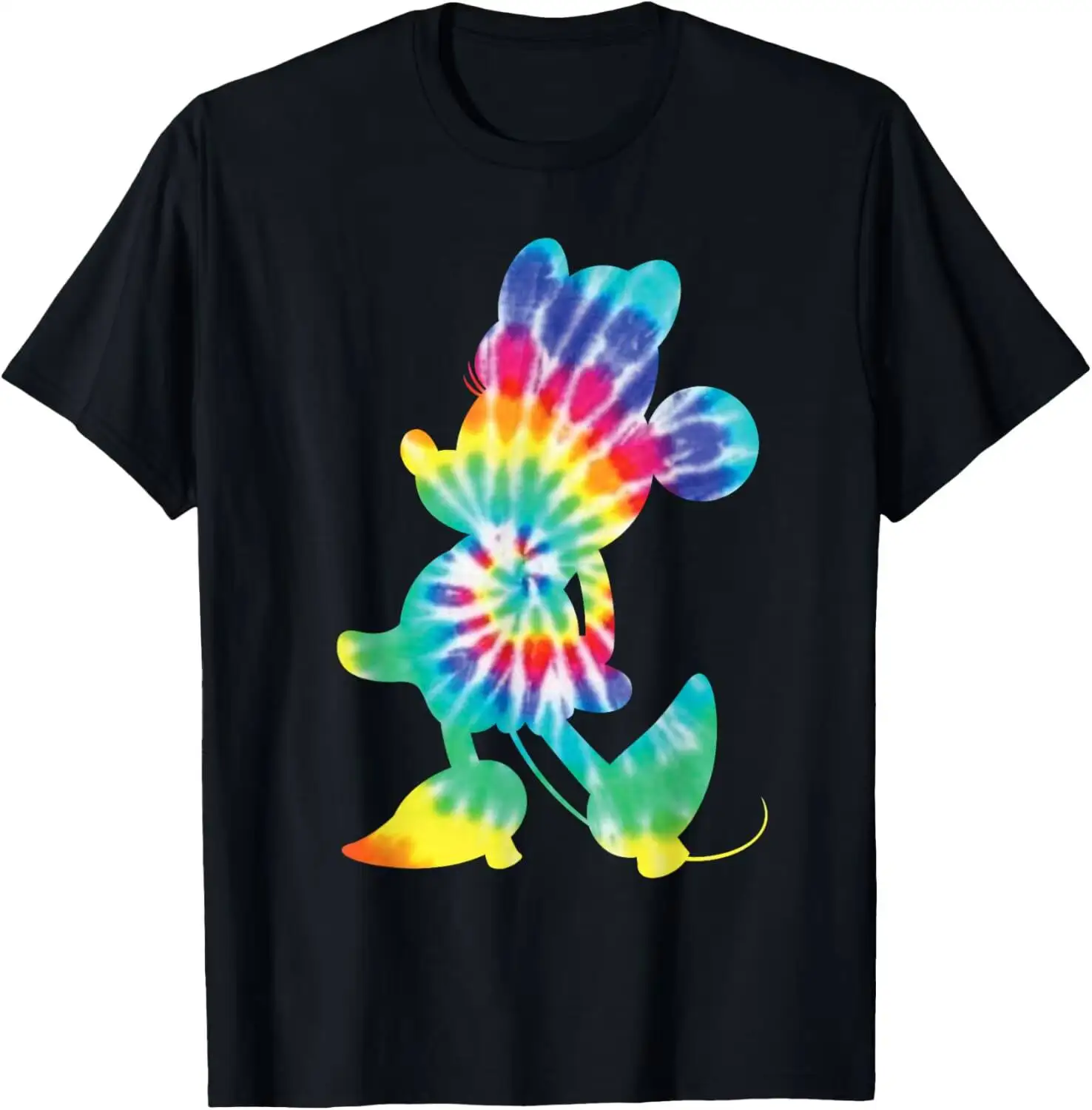 Minnie Mouse Silhouette 90S Rainbow Tie Dye Summer Short-Sleeved Breathable Sweat-Wicking Versatile Fashion T-Shirt For 100%