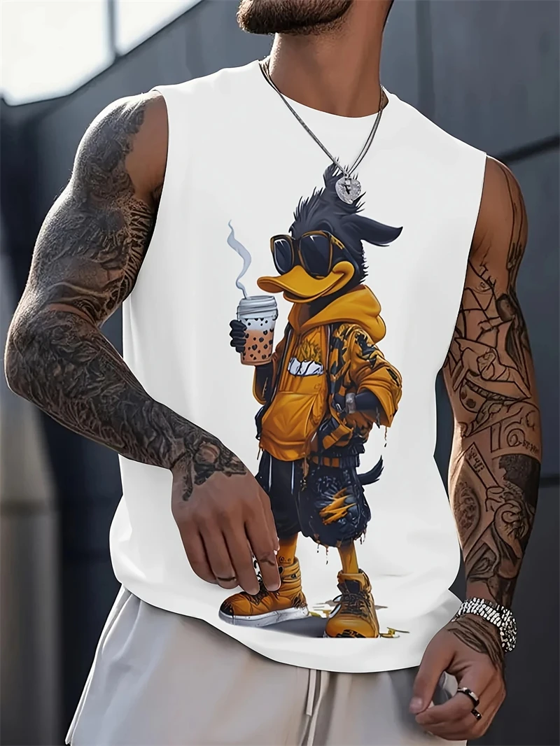 Men's Tank Top Sleeveless Shirt Patterned Duck O Neck Clothing 3D Print Everyday Sports Fitness Muscle Elements Gym Clothing Man image 3