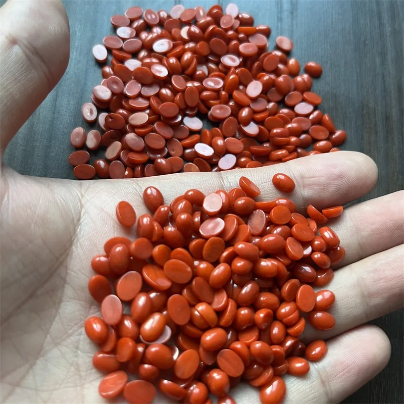 3*5*7MM Oval Orange Red Coral Beads Dome 10PCS Semicircle Flat Back Cabochons Half Round Mineral Gem Cameo