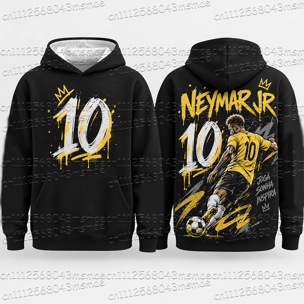 Neues 2027 Special Neymar Nr. 10 Print Fußballtrikot für Männer und Frauen, Hoodie, Sommer, schnelltrocknend, Freizeit-Oberteil, Sport, Kinder/Erwachsene Hoodie