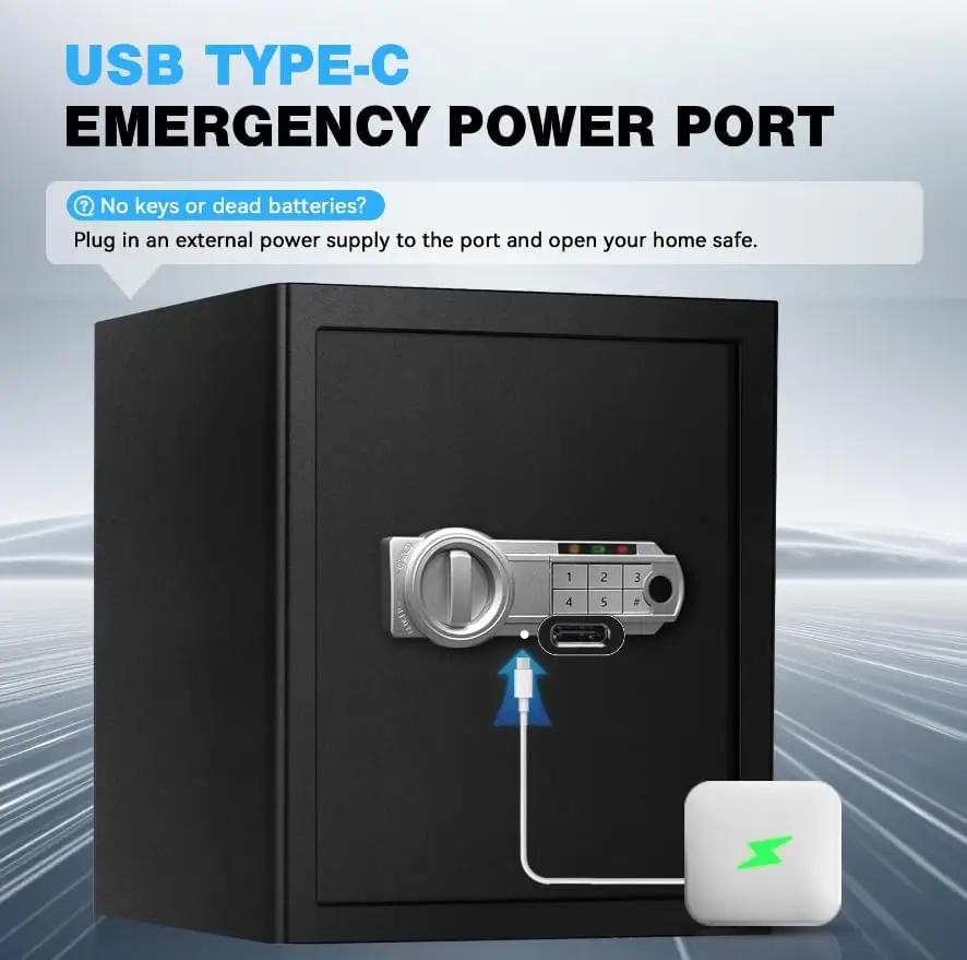 Large Biometric Fingerprint Safe for Home \u2013 2.4 CuFt Security Safe with Dual Unlock Mode, Alarm, Silent Keypad, USB-C Backu