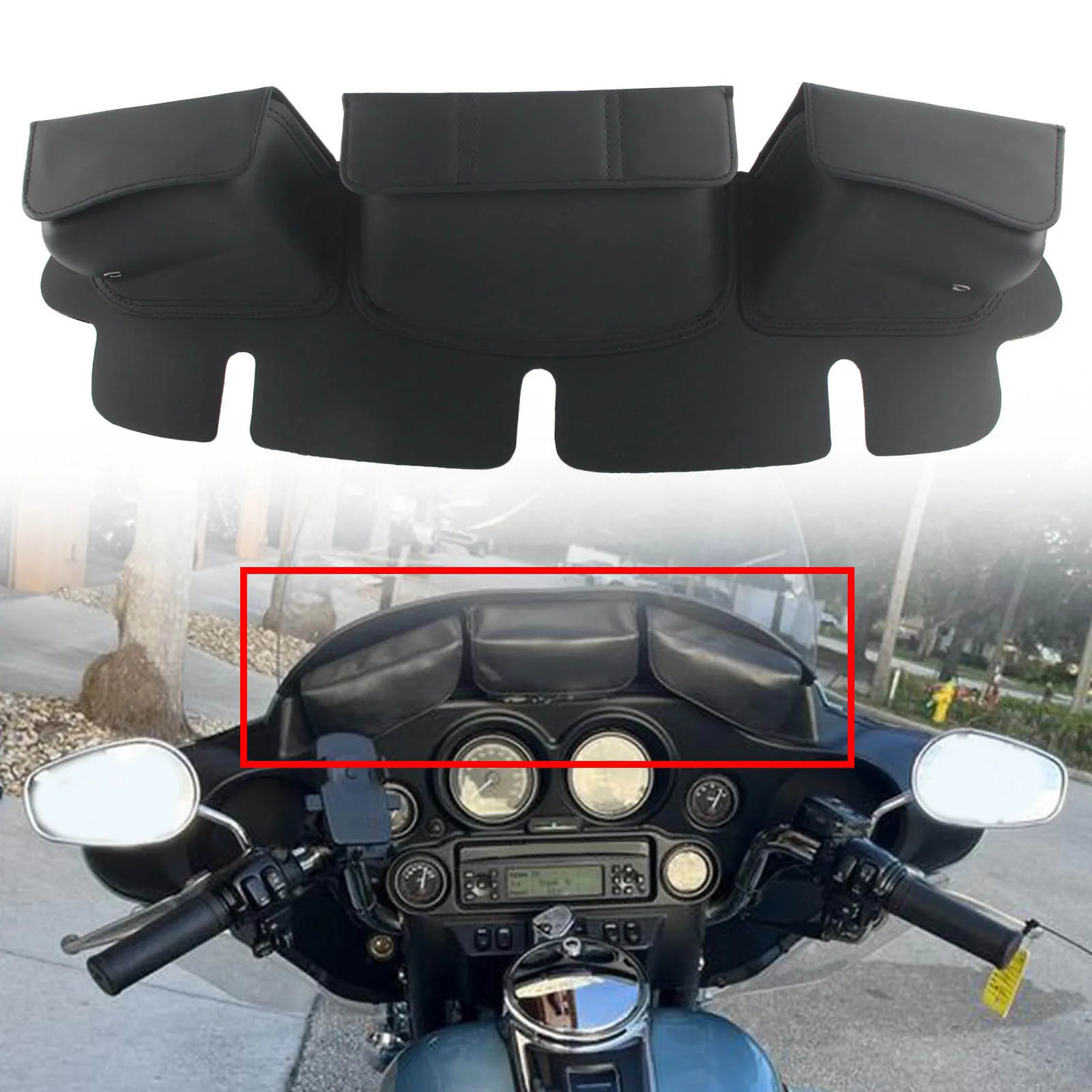 3 Pocket Windshield Bag Fairing Pouch For Harley Davidson Touring Electra Glide 1996-2013